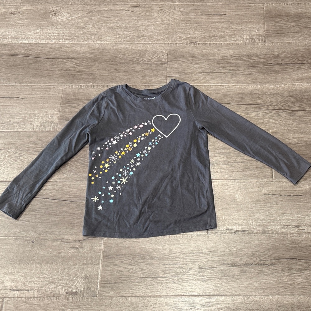 Cat & Jack Long Sleeve Heart and Stars Tee - Dark Gray